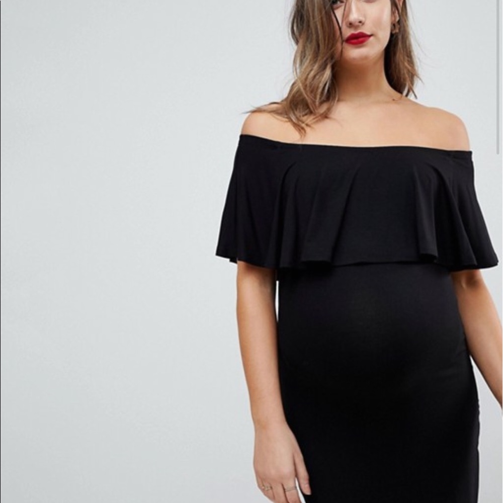 New ASOS Maternity Midi Off shoulder Dress Ruffle - Picture 4 of 4